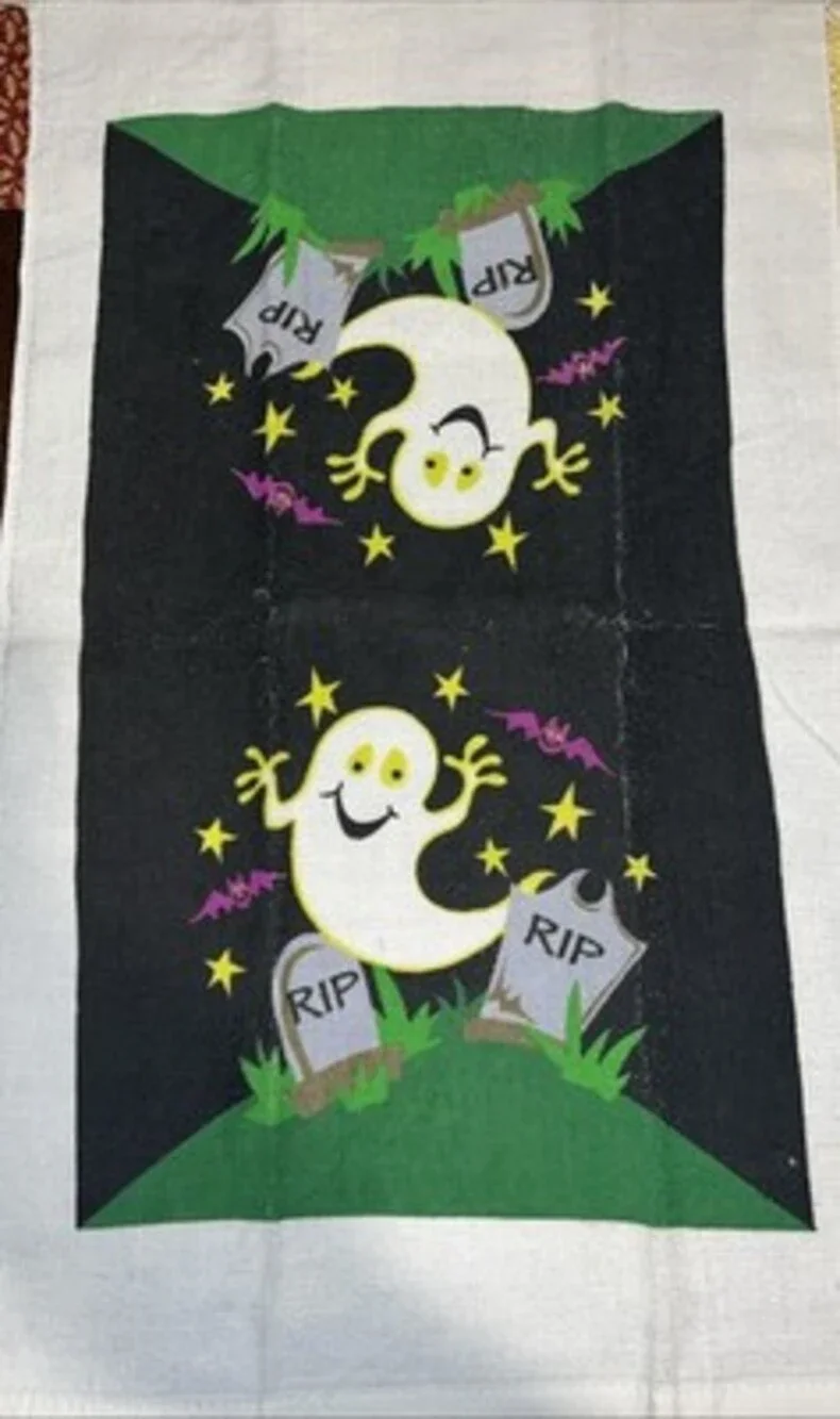 2 Vintage Halloween Hand Towels RIP Ghost Graveyard
